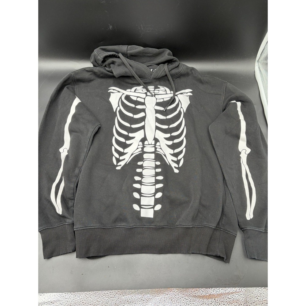Denim & Flower Ricky Singh Mens Hoodie Sweatshirt Large Black Skeleton Graphic